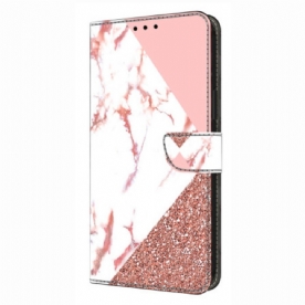 Leren Hoesje Xiaomi Redmi Note 14 Pro 4g Driehoekig Marmer Bescherming Hoesje