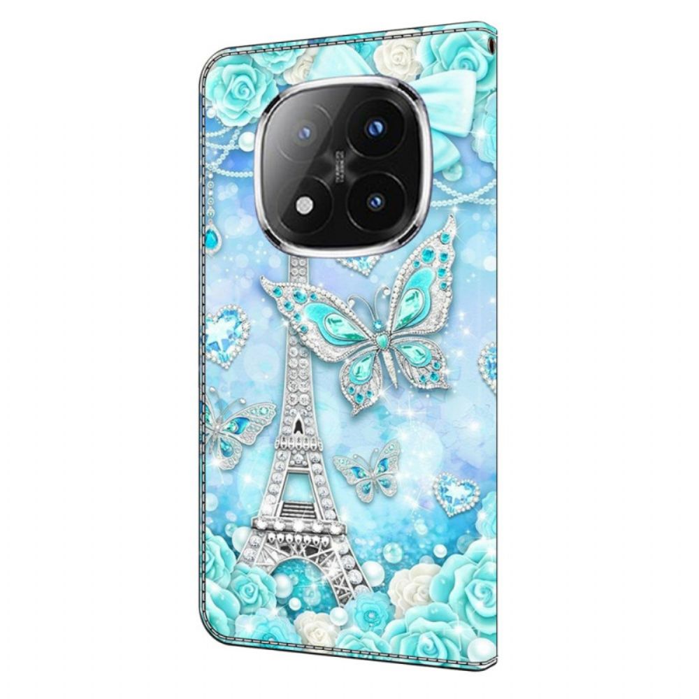 Leren Hoesje Xiaomi Redmi Note 14 Pro 4g Eiffeltoren En Diamanten