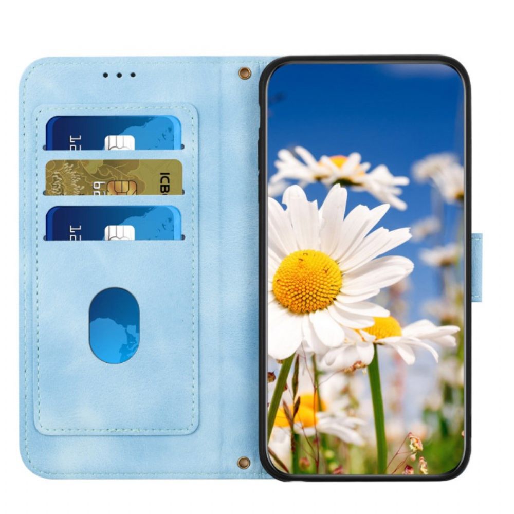 Leren Hoesje Xiaomi Redmi Note 14 Pro 4g Grafische Bloemen Met Bandje Bescherming Hoesje