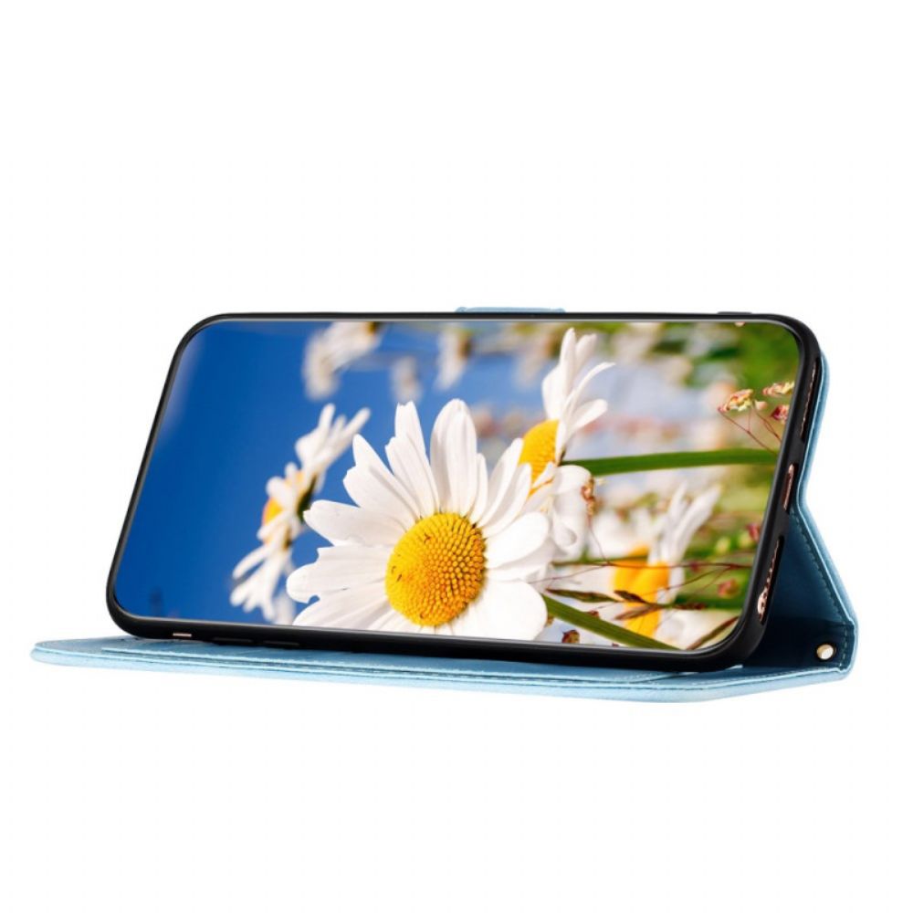 Leren Hoesje Xiaomi Redmi Note 14 Pro 4g Grafische Bloemen Met Bandje Bescherming Hoesje