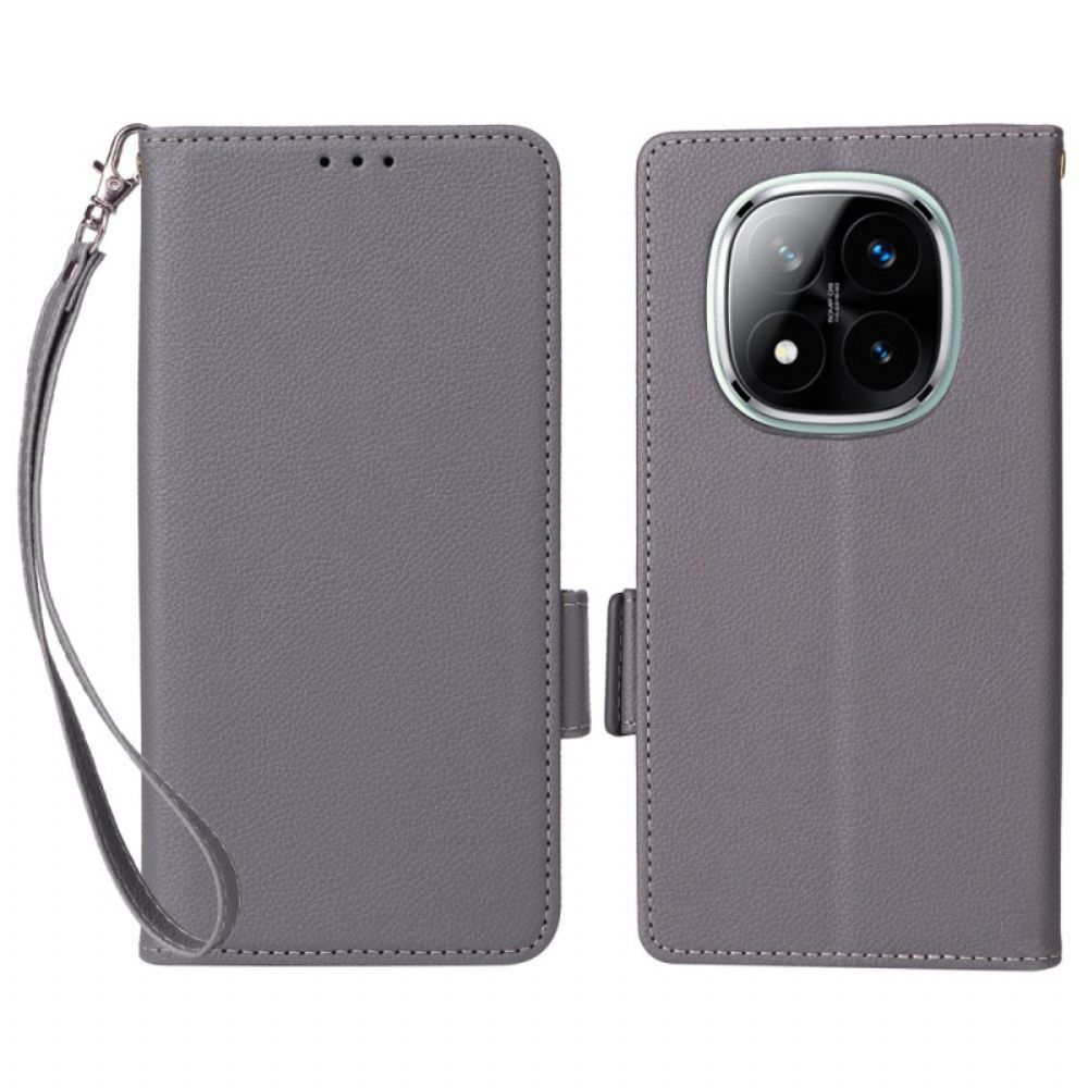 Leren Hoesje Xiaomi Redmi Note 14 Pro 4g Lychee Kunstleren Bandje Bescherming Hoesje