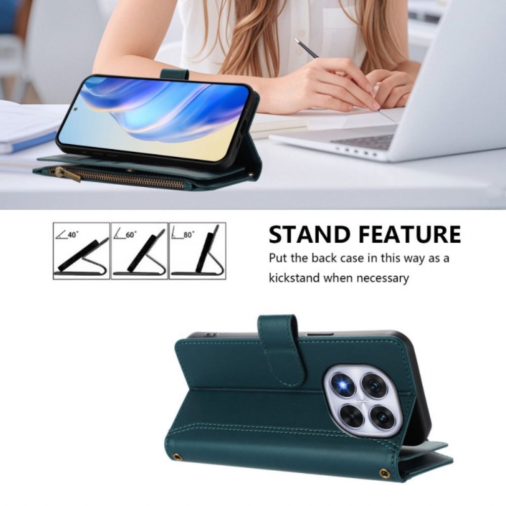 Leren Hoesje Xiaomi Redmi Note 14 Pro 4g Portemonnee Met 9 Kaartsleuven En Koord Bescherming Hoesje