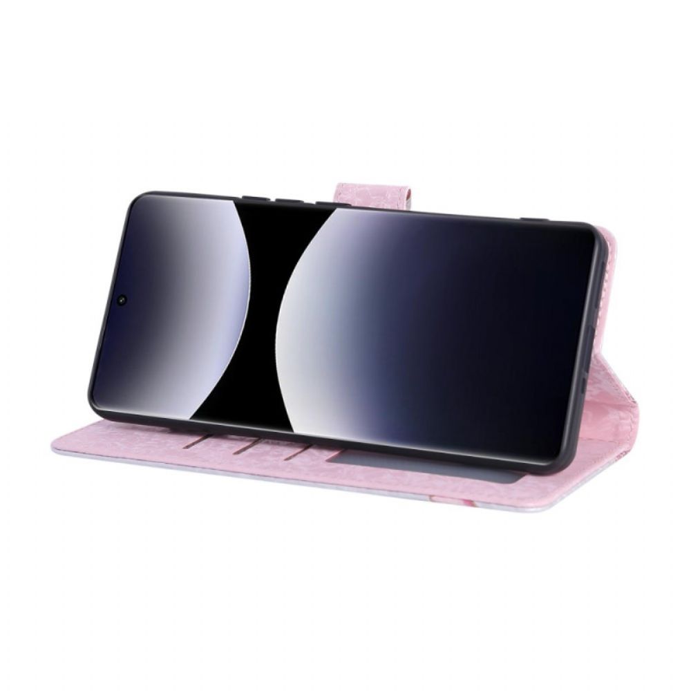 Leren Hoesje Xiaomi Redmi Note 14 Pro 4g Rfid-blokkerend Bloemenpatroon Bescherming Hoesje