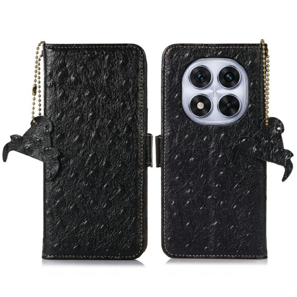 Leren Hoesje Xiaomi Redmi Note 14 Pro 4g Rfid-blokkerend Struisvogelhuidleer Bescherming Hoesje