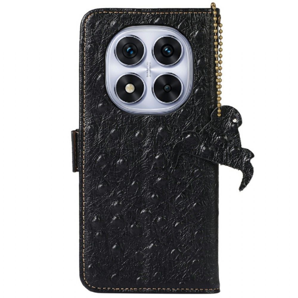 Leren Hoesje Xiaomi Redmi Note 14 Pro 4g Rfid-blokkerend Struisvogelhuidleer Bescherming Hoesje