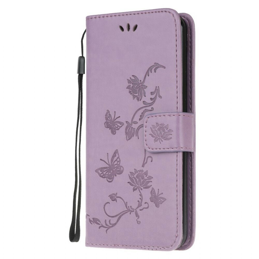 Folio-hoesje voor Samsung Galaxy A52 4G / A52 5G / A52s 5G Met Ketting Thong Vlinders En Bloemen