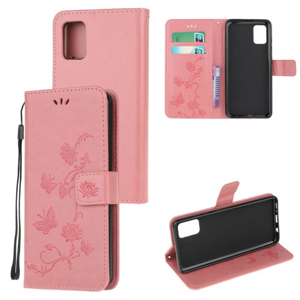 Folio-hoesje voor Samsung Galaxy A52 4G / A52 5G / A52s 5G Met Ketting Thong Vlinders En Bloemen