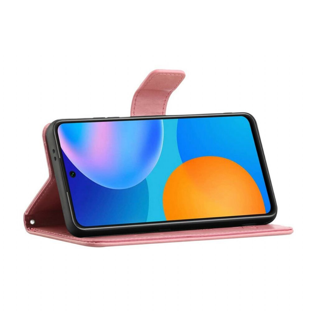 Folio-hoesje voor Samsung Galaxy A52 4G / A52 5G / A52s 5G Met Ketting Thong Vlinders En Bloemen