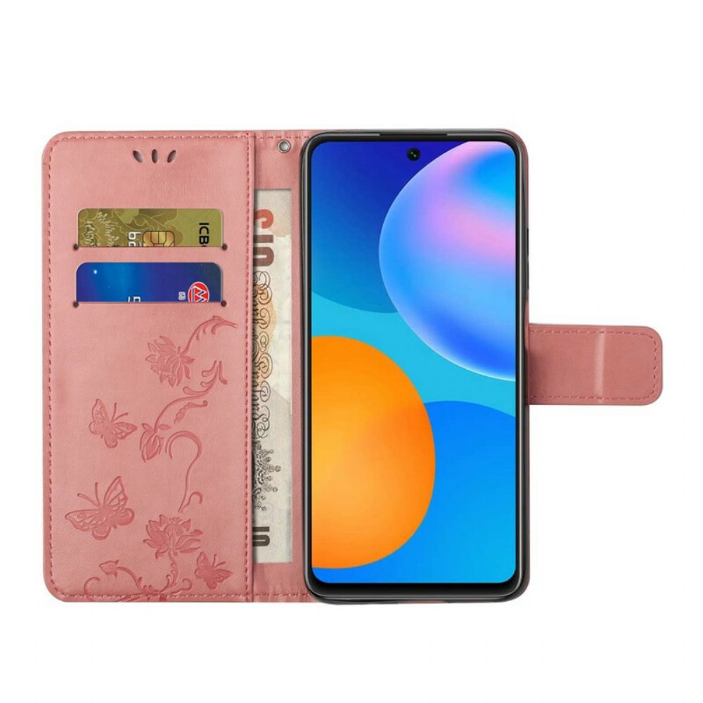 Folio-hoesje voor Samsung Galaxy A52 4G / A52 5G / A52s 5G Met Ketting Thong Vlinders En Bloemen