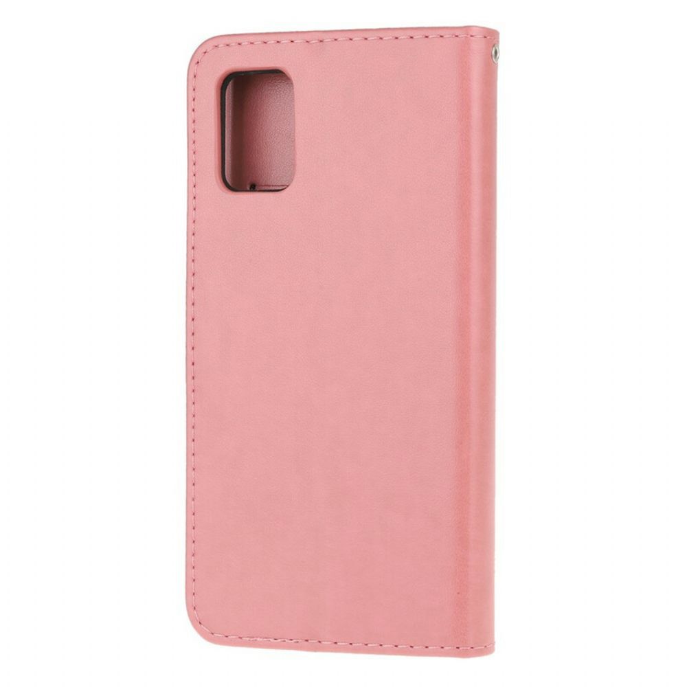 Folio-hoesje voor Samsung Galaxy A52 4G / A52 5G / A52s 5G Met Ketting Thong Vlinders En Bloemen