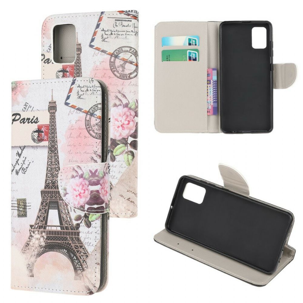 Folio-hoesje voor Samsung Galaxy A52 4G / A52 5G / A52s 5G Retro Eiffeltoren