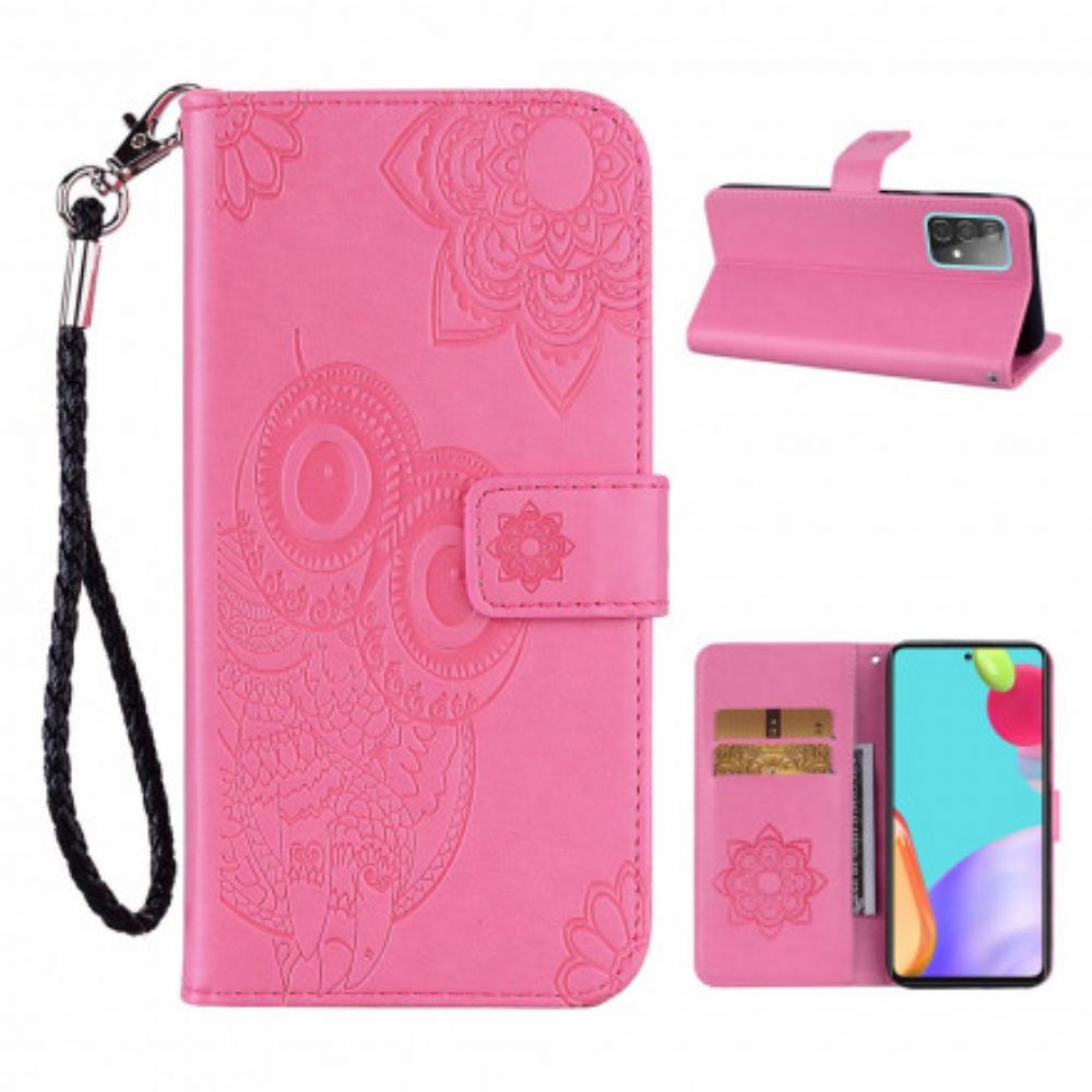 Folio-hoesje voor Samsung Galaxy A52 4G / A52 5G / A52s 5G Uil Mandala En Lanyard