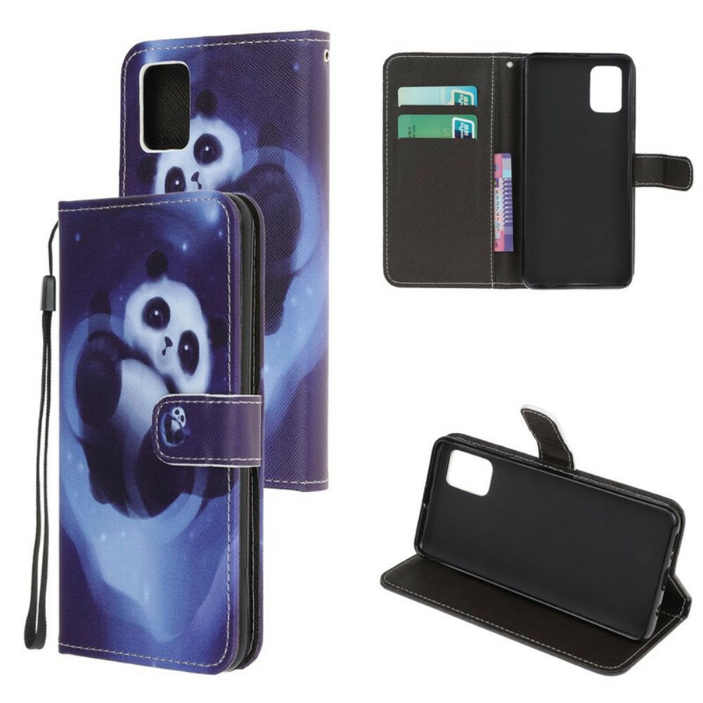 Leren Hoesje voor Samsung Galaxy A52 4G / A52 5G / A52s 5G Met Ketting Thong Space Panda
