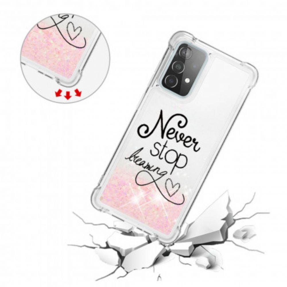 Telefoonhoesje voor Samsung Galaxy A52 4G / A52 5G / A52s 5G Stop Nooit Met Dromen Van Pailletten