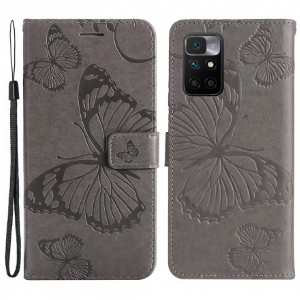 Folio-hoesje voor Xiaomi Redmi 10 Met Ketting Reusachtige Vlinders Met Bandjes