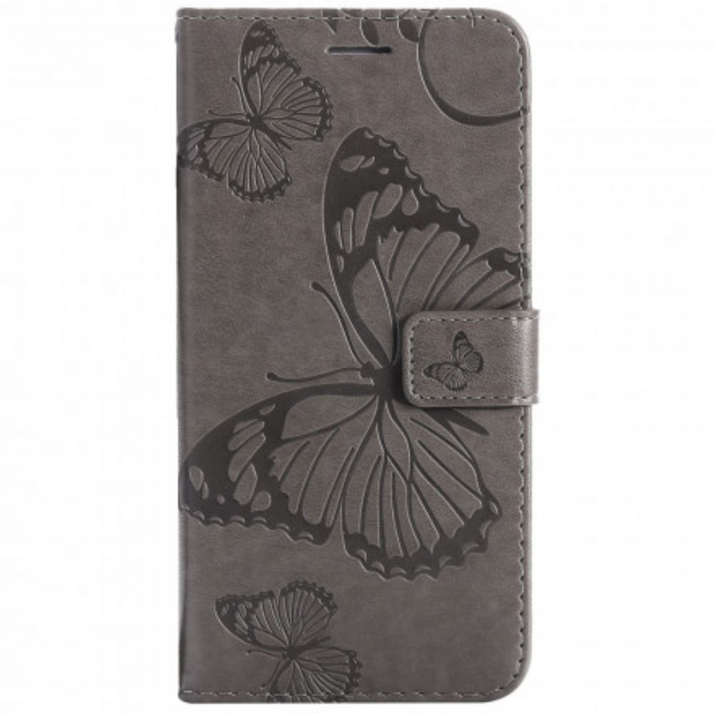 Folio-hoesje voor Xiaomi Redmi 10 Met Ketting Reusachtige Vlinders Met Bandjes