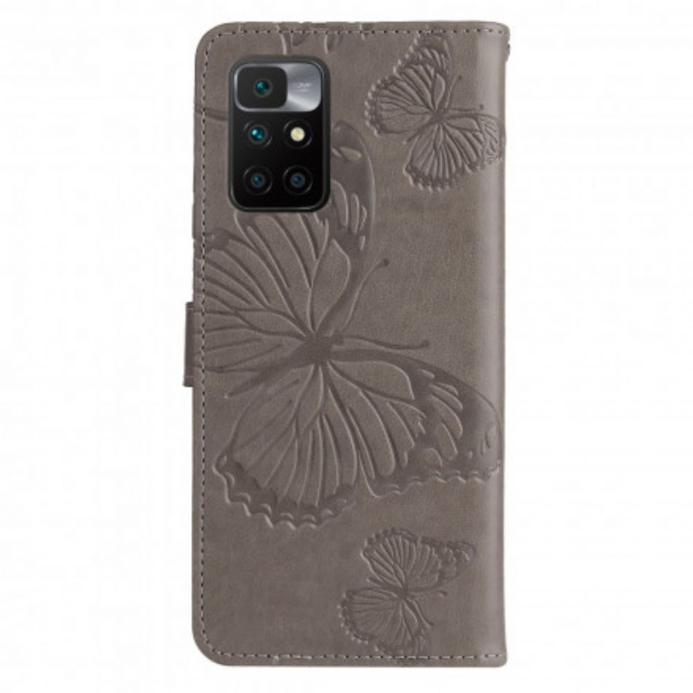 Folio-hoesje voor Xiaomi Redmi 10 Met Ketting Reusachtige Vlinders Met Bandjes
