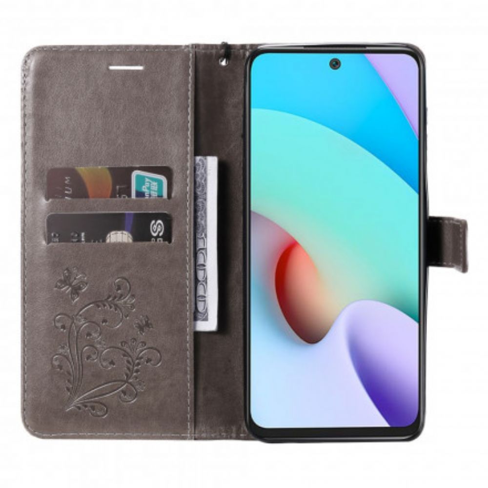 Folio-hoesje voor Xiaomi Redmi 10 Met Ketting Reusachtige Vlinders Met Bandjes