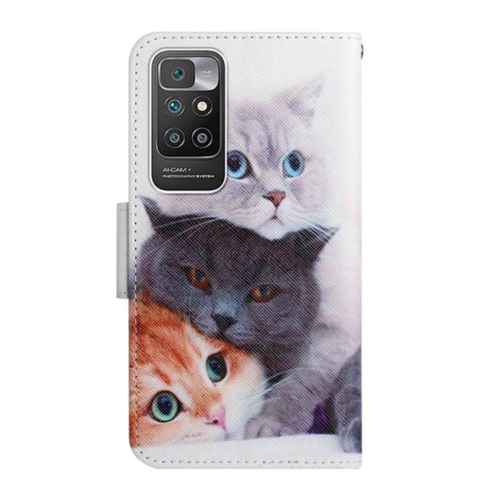 Folio-hoesje voor Xiaomi Redmi 10 Stapel Lanyard Katten