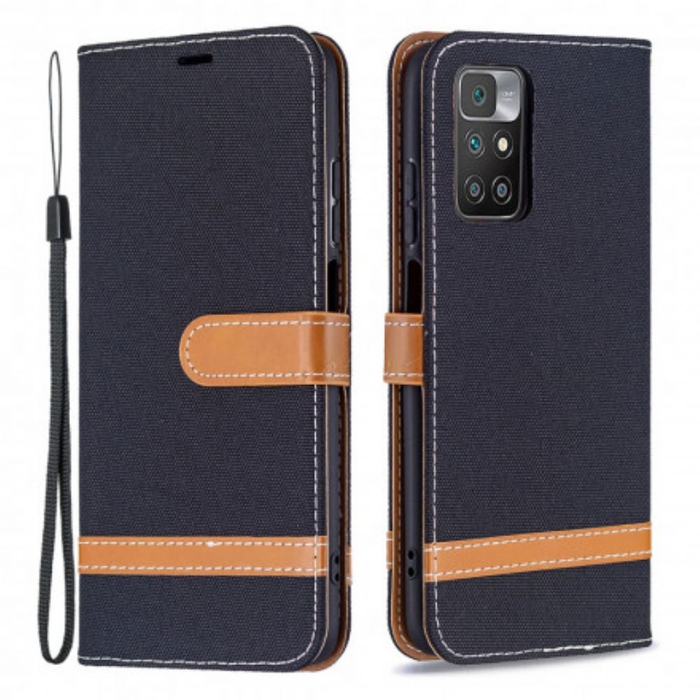 Leren Hoesje voor Xiaomi Redmi 10 Met Ketting Band Met Stof En Leereffect
