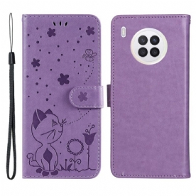 Flip Case voor Honor 50 Lite Met Ketting Pro Handsfree Met Twee Posities