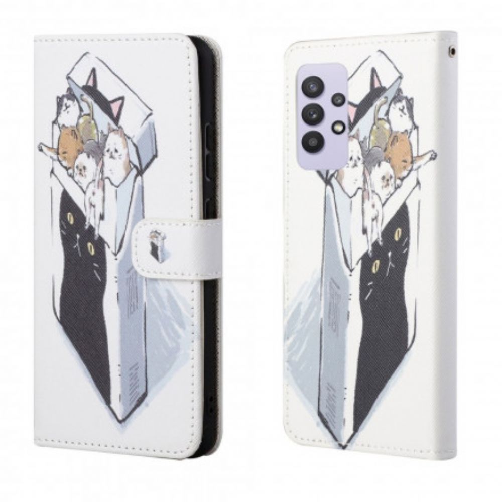 Leren Hoesje voor Samsung Galaxy A32 4G Met Ketting Thong Kat Levering