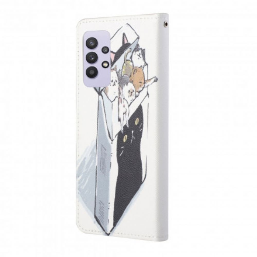 Leren Hoesje voor Samsung Galaxy A32 4G Met Ketting Thong Kat Levering