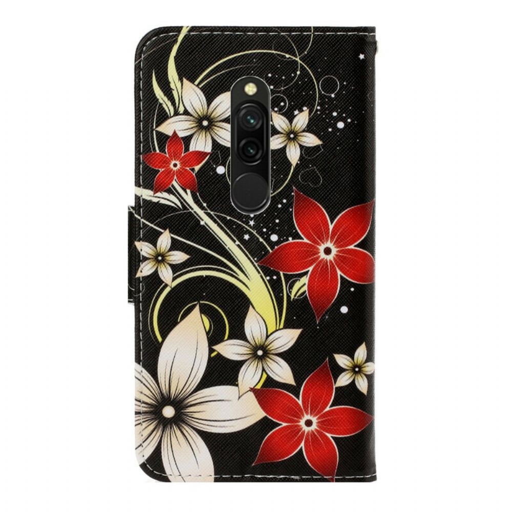 Leren Hoesje voor Xiaomi Redmi 8 Met Ketting Kleurrijke Bandbloemen