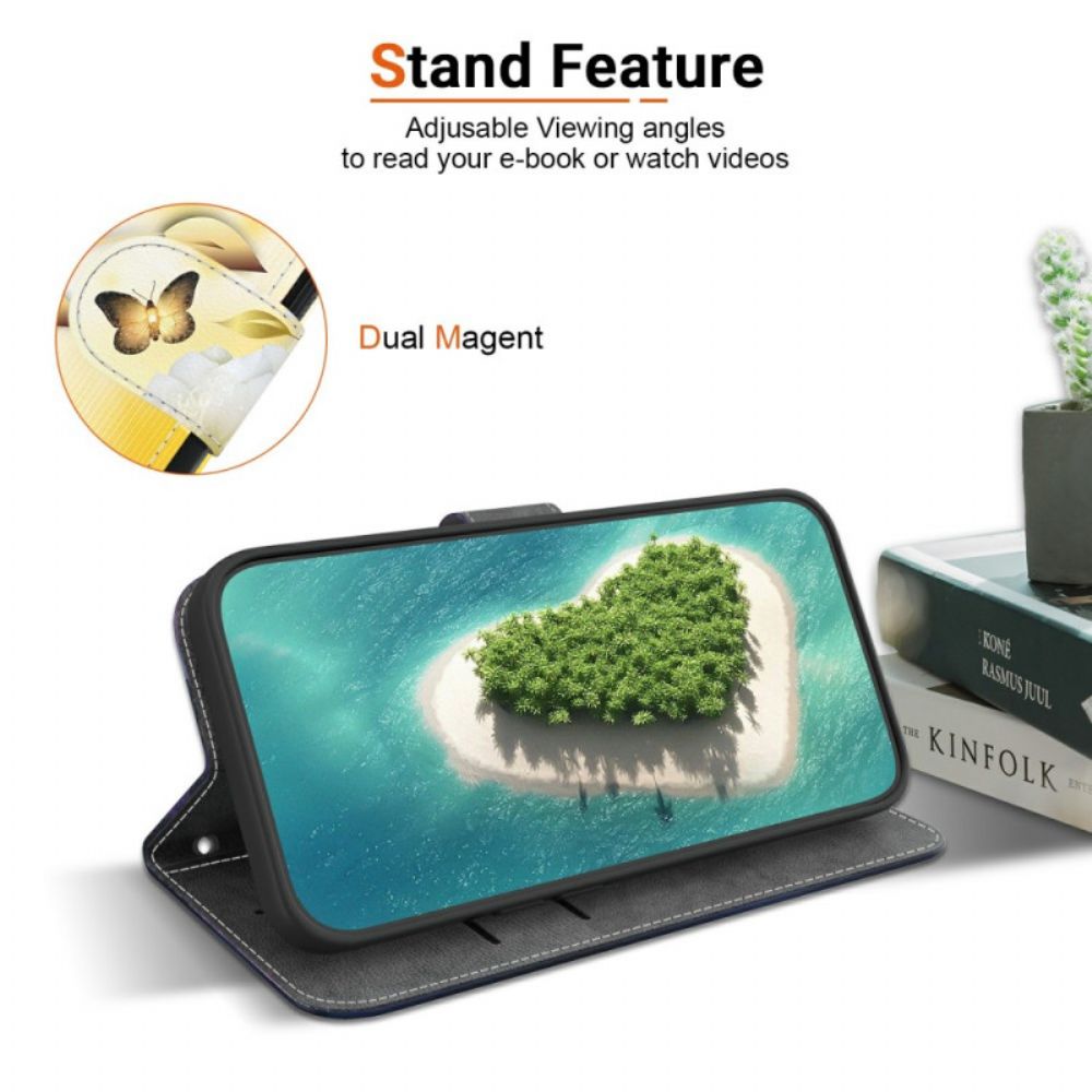 Flip Case Leren Realme 14 Pro 5g Gouden Vlinders En Witte Bloemen