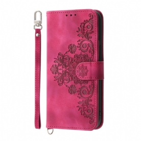 Leren Hoesje Realme 14 Pro 5g Bloemenkant Met Bandje Bescherming Hoesje