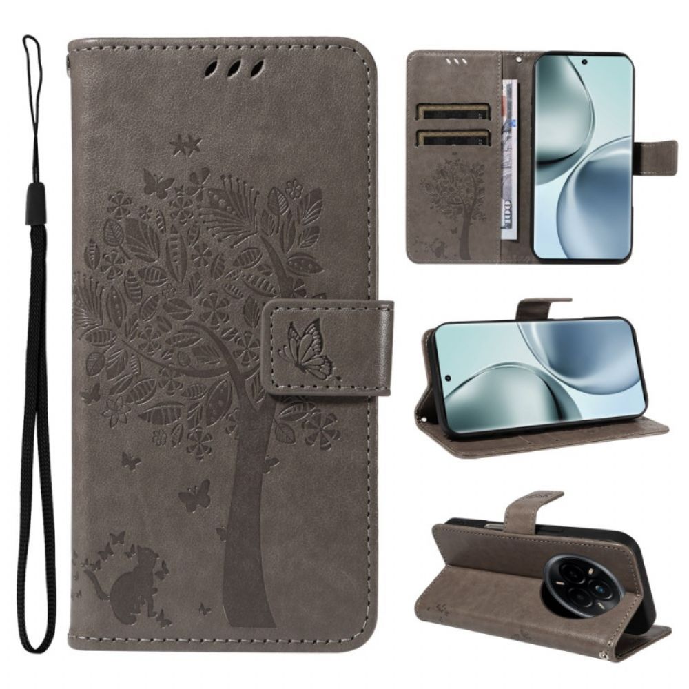 Leren Hoesje Realme 14 Pro 5g Boom En Kat Bescherming Hoesje