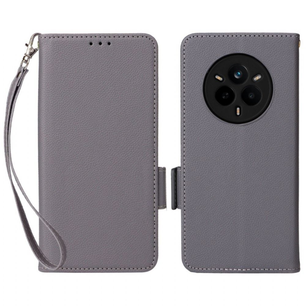 Leren Hoesje Realme 14 Pro 5g Lychee Kunstleer Met Bandje Bescherming Hoesje