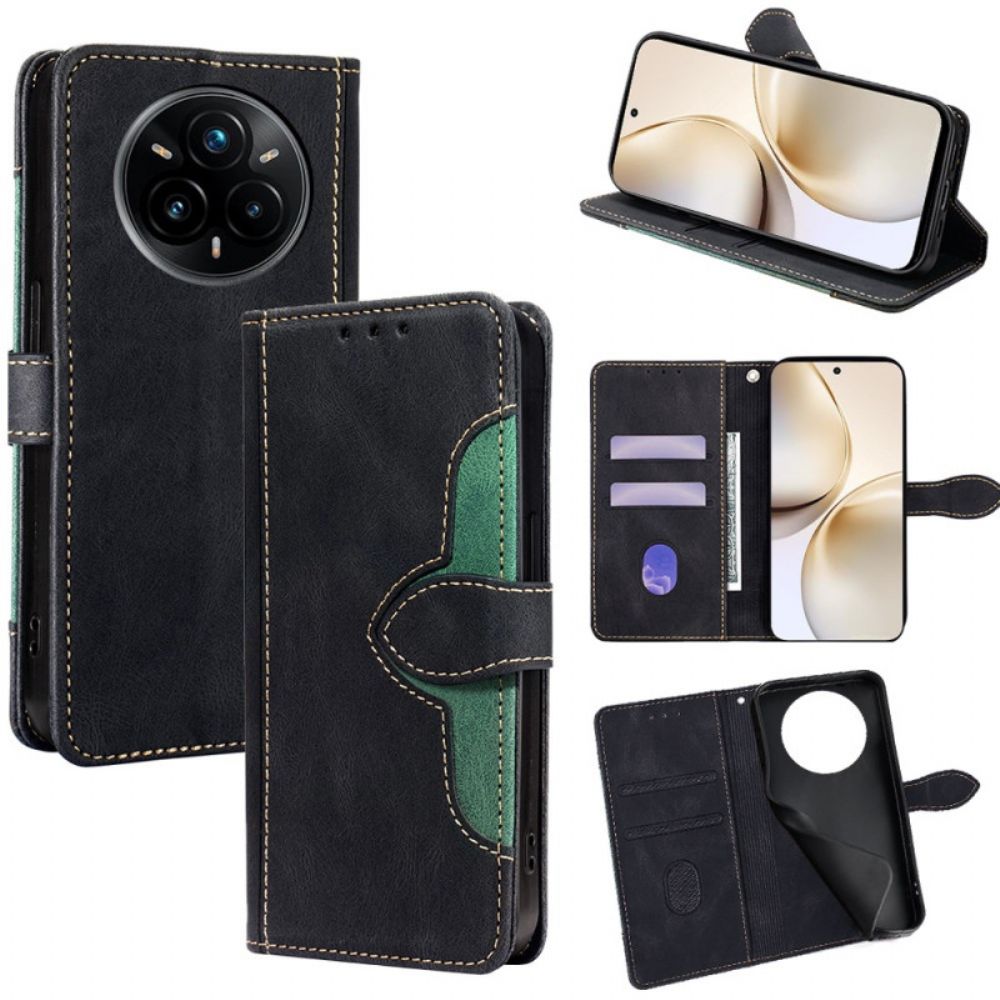 Leren Hoesje Realme 14 Pro 5g Tweekleurig Bloemenpatroon Bescherming Hoesje