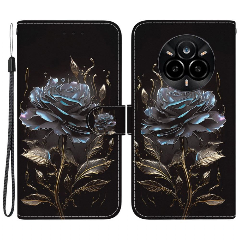 Leren Hoesje Realme 14 Pro 5g Zwarte Roos Bescherming Hoesje