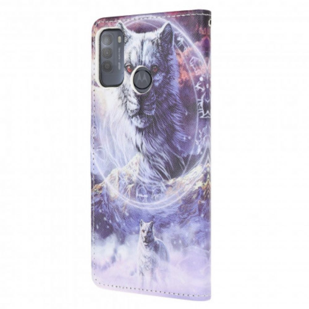 Folio-hoesje voor Moto G50 Winterwolf Met Koord