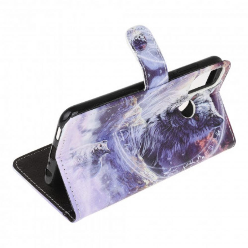 Folio-hoesje voor Moto G50 Winterwolf Met Koord