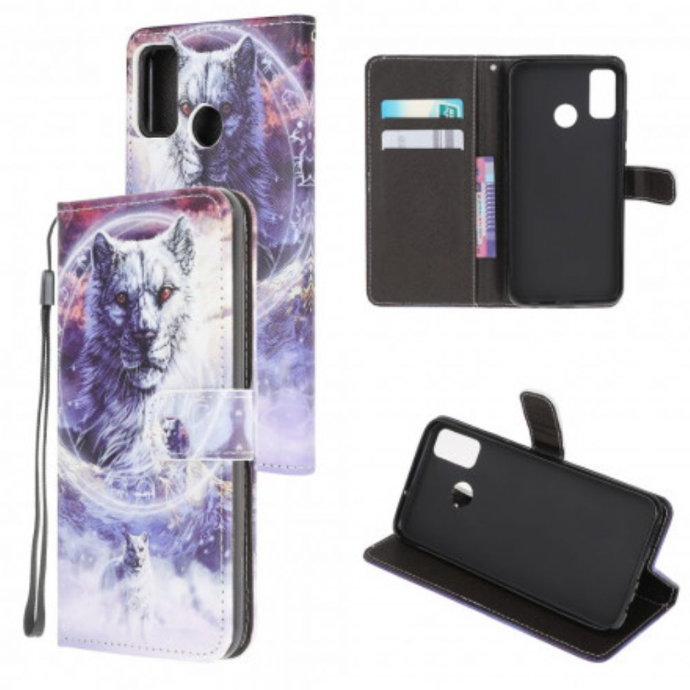 Folio-hoesje voor Moto G50 Winterwolf Met Koord