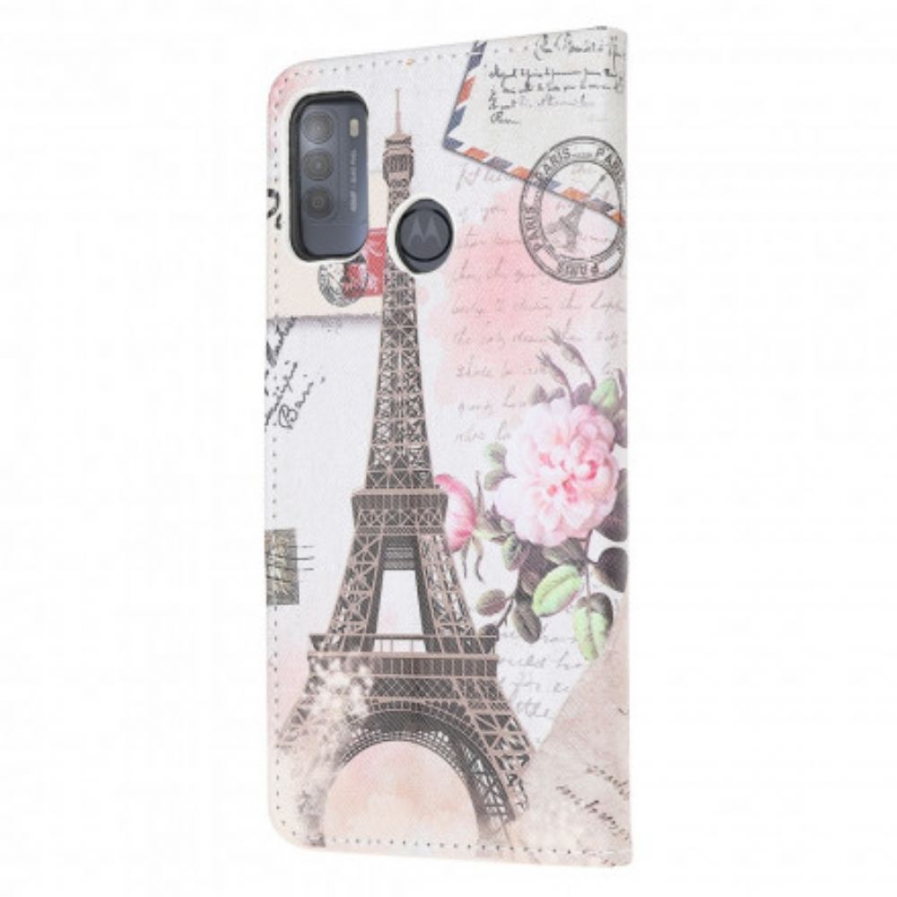 Leren Hoesje voor Moto G50 Retro Eiffeltoren