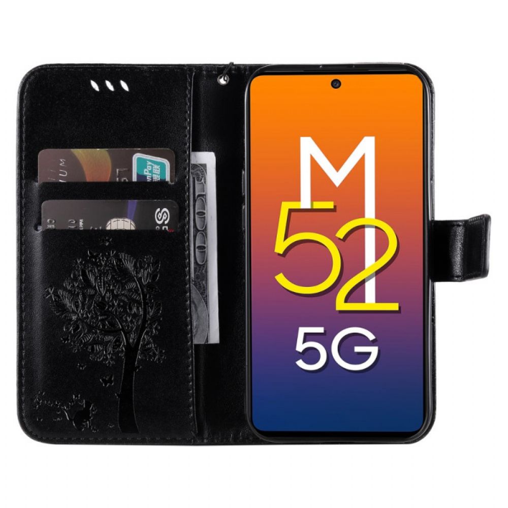 Flip Case voor Samsung Galaxy M52 5G Bloeiende Boom En Kat
