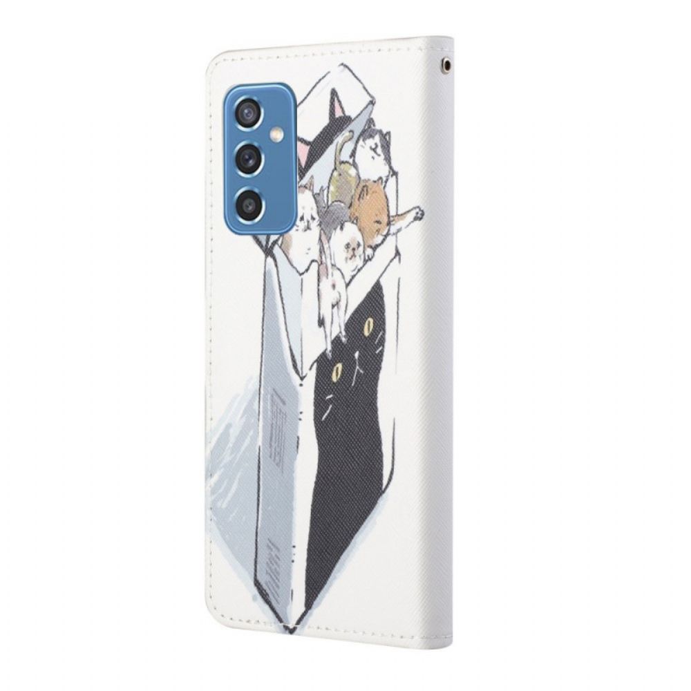 Leren Hoesje voor Samsung Galaxy M52 5G Met Ketting Thong Kat Levering