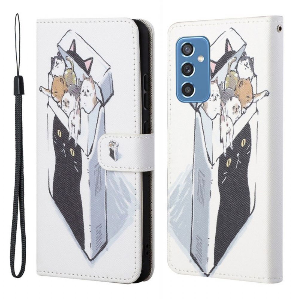 Leren Hoesje voor Samsung Galaxy M52 5G Met Ketting Thong Kat Levering