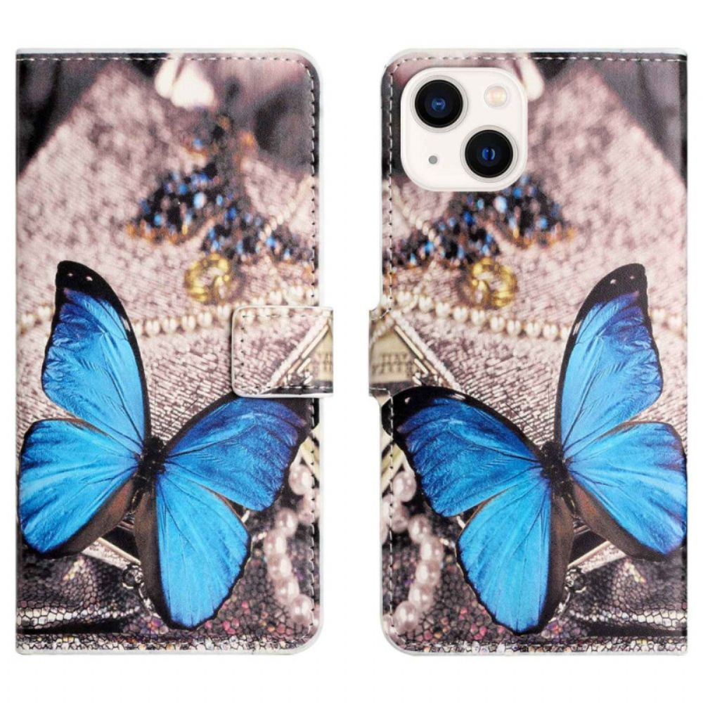 Folio-hoesje voor iPhone 14 Blauwe Vlinder