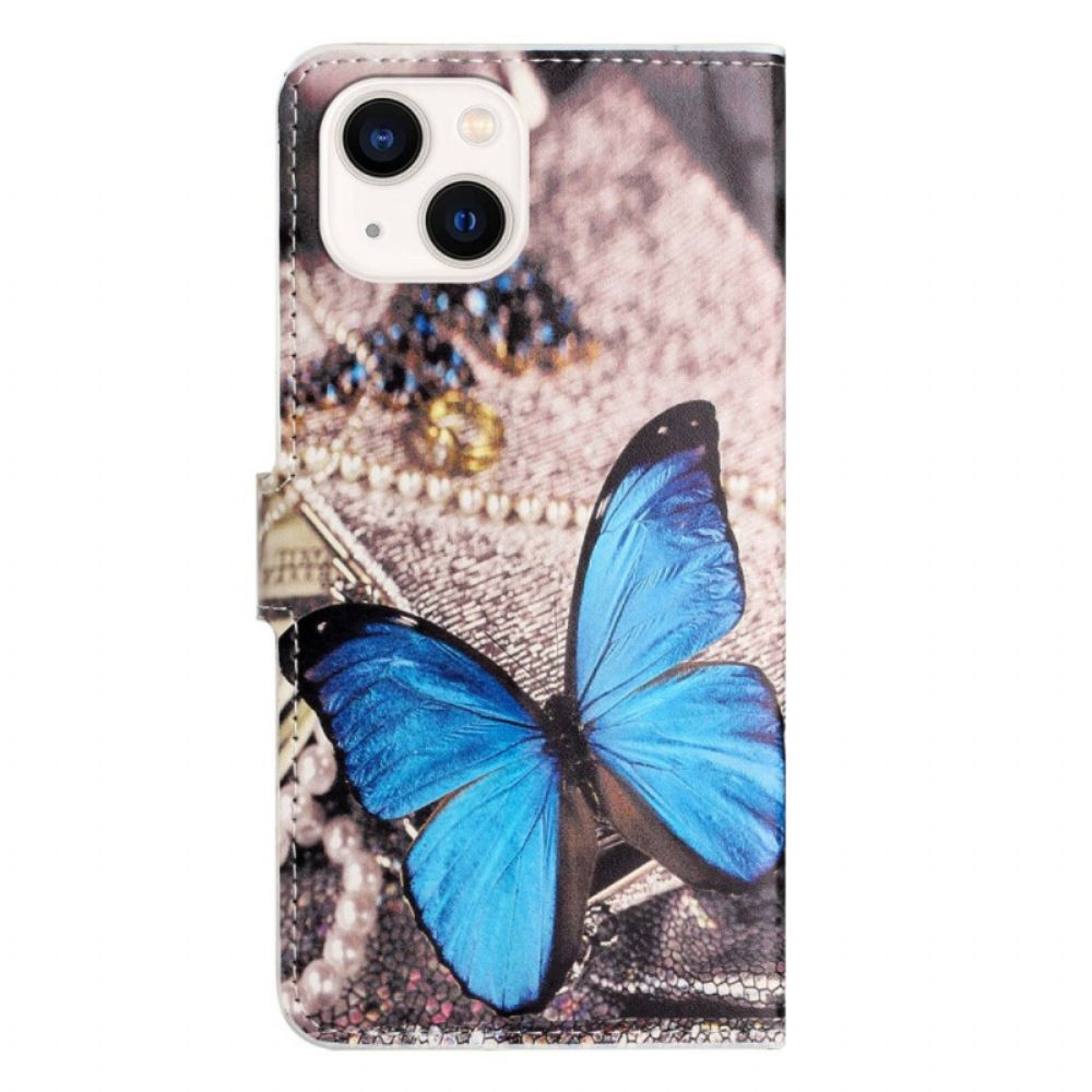 Folio-hoesje voor iPhone 14 Blauwe Vlinder