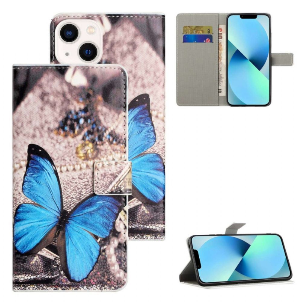 Folio-hoesje voor iPhone 14 Blauwe Vlinder