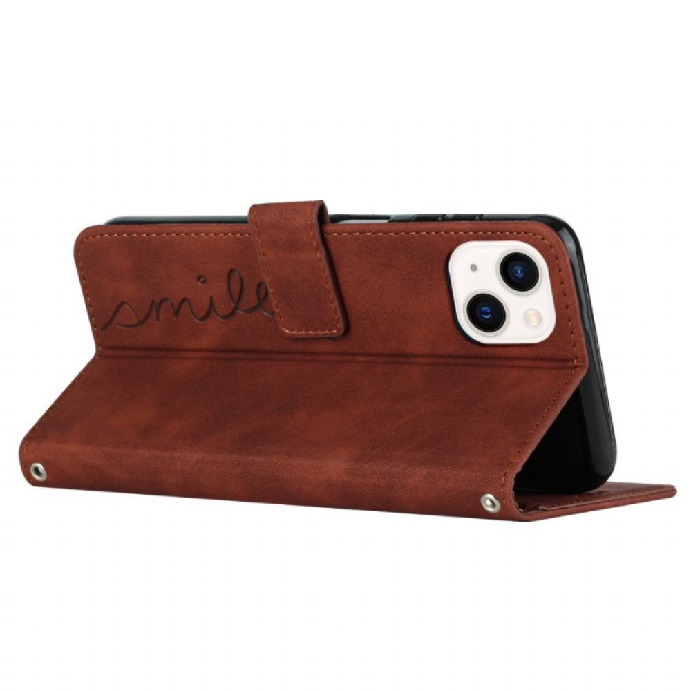 Folio-hoesje voor iPhone 14 Glimlach Met Lanyard