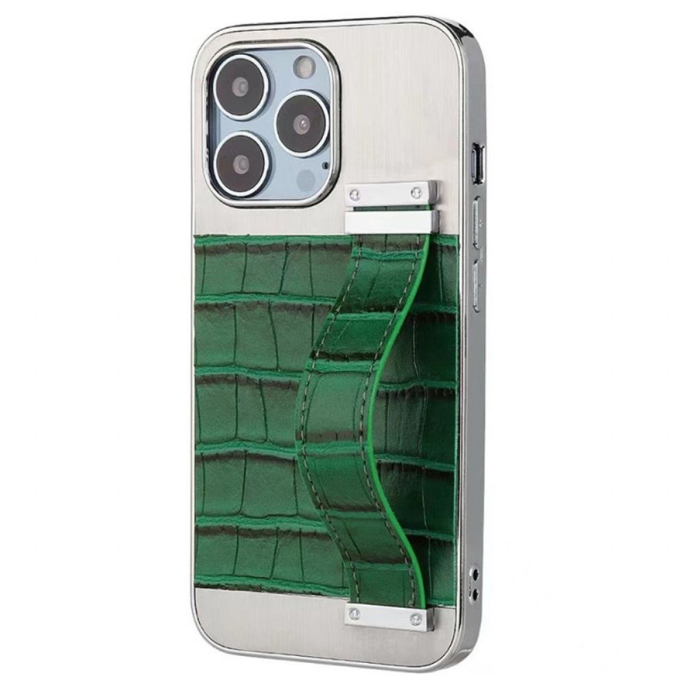 Hoesje voor iPhone 14 Krokodillenleer Met Steunriem