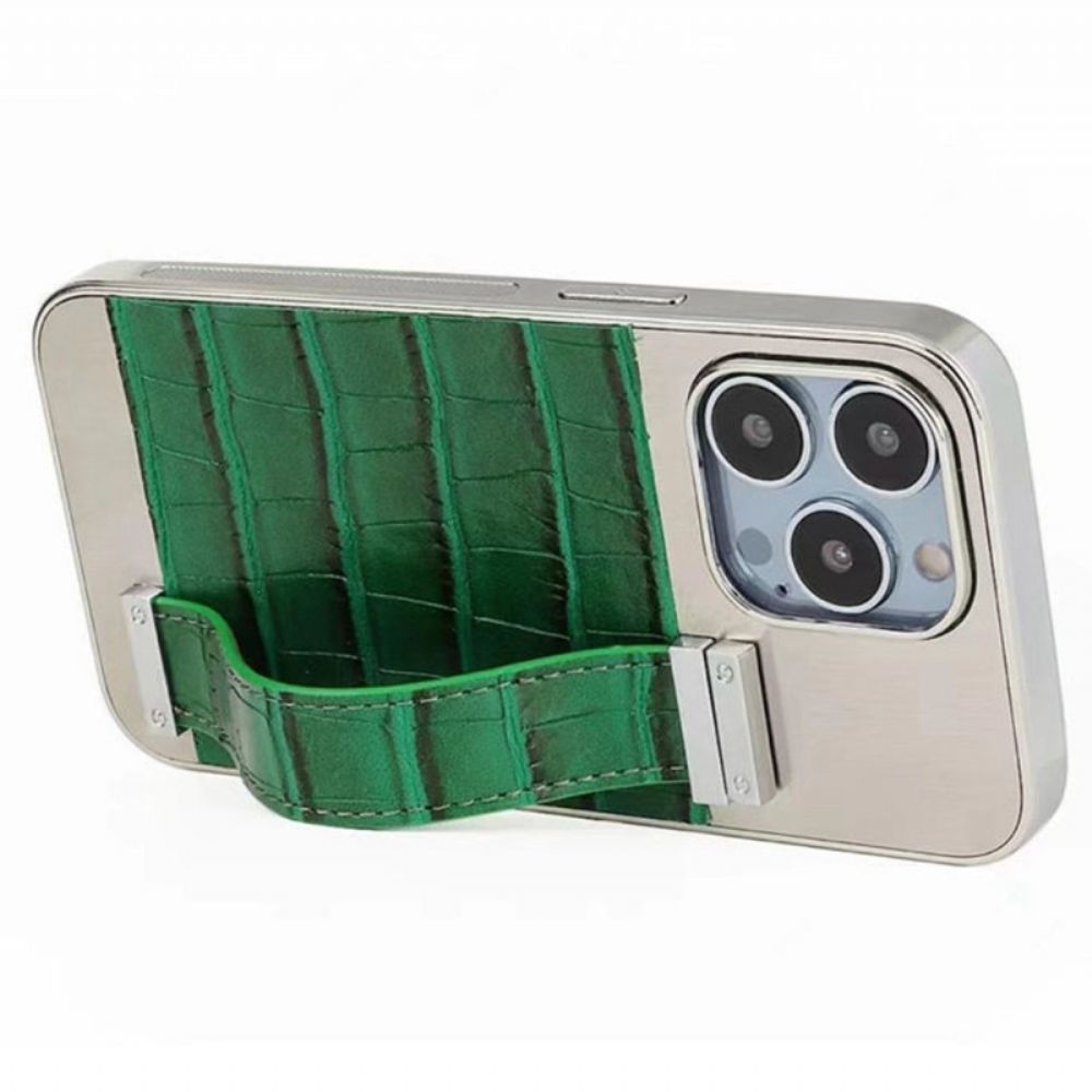 Hoesje voor iPhone 14 Krokodillenleer Met Steunriem