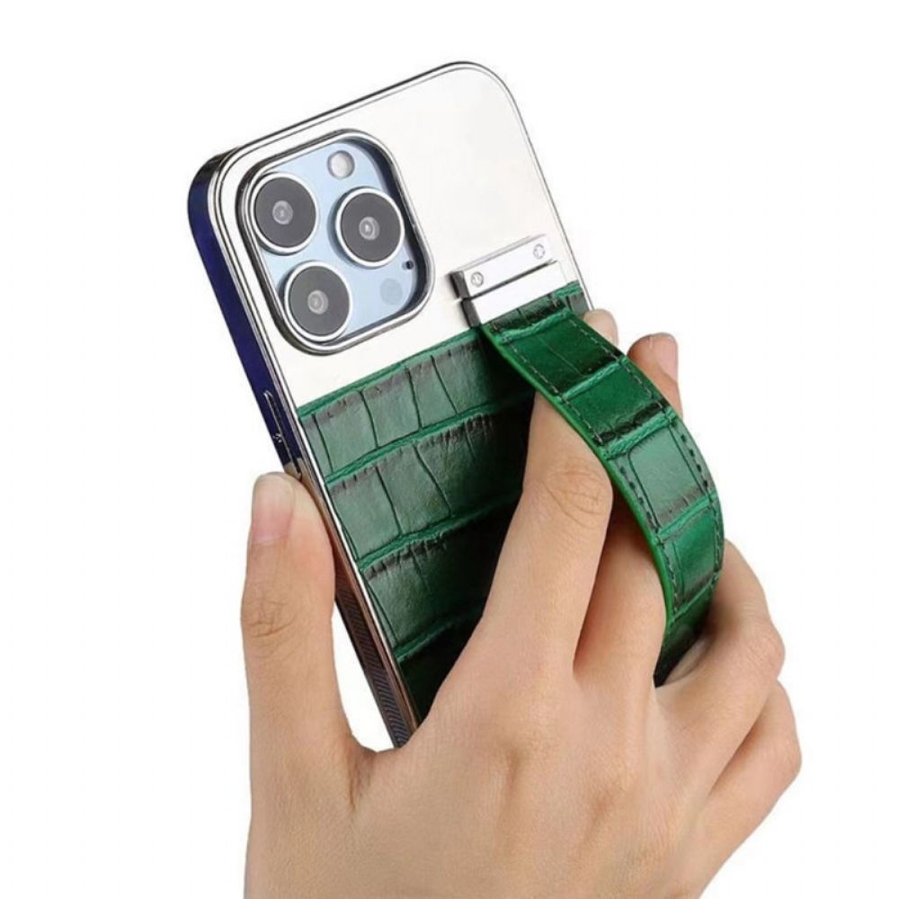 Hoesje voor iPhone 14 Krokodillenleer Met Steunriem