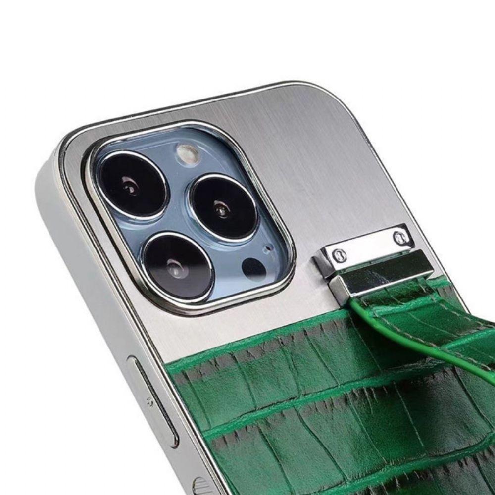 Hoesje voor iPhone 14 Krokodillenleer Met Steunriem
