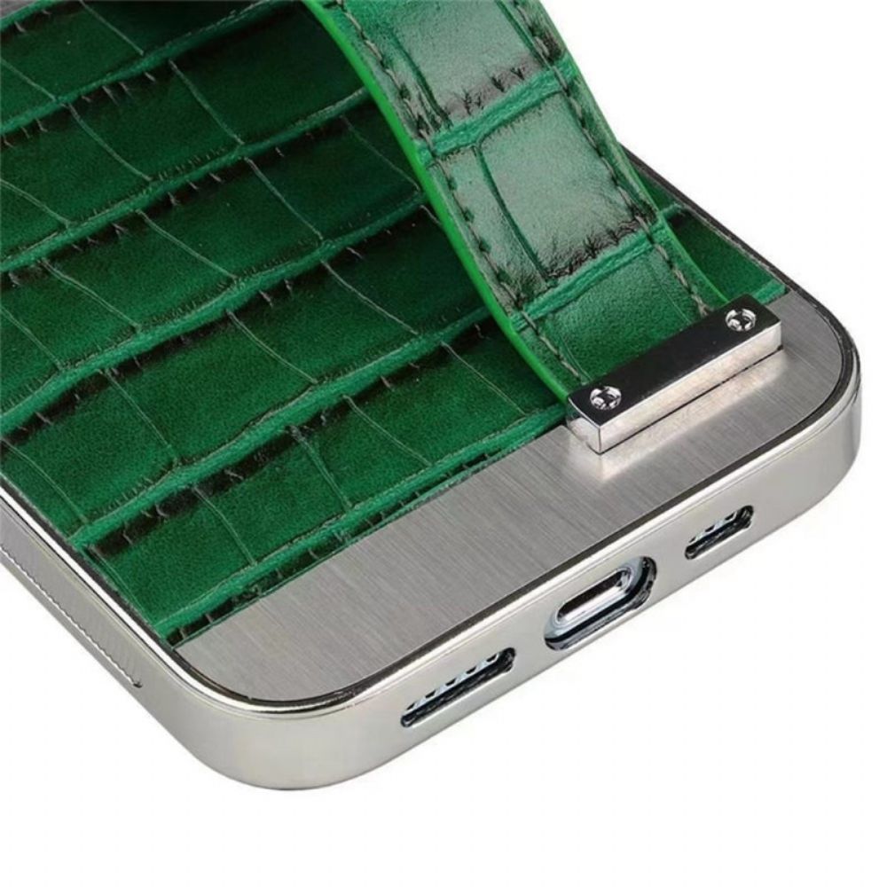 Hoesje voor iPhone 14 Krokodillenleer Met Steunriem